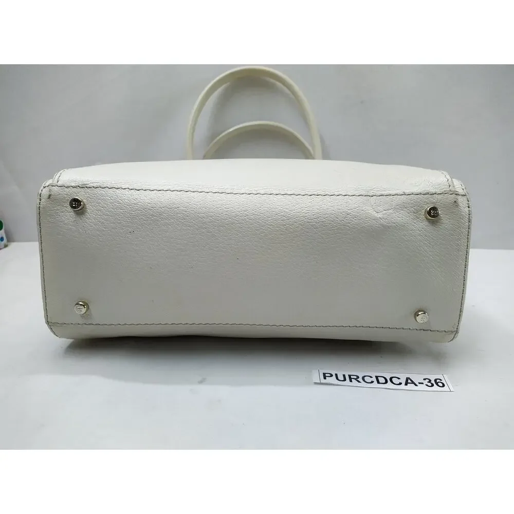 Kate Spade New York White Leather Top Handle Zipper Pocket Satchel Shoulder Bag